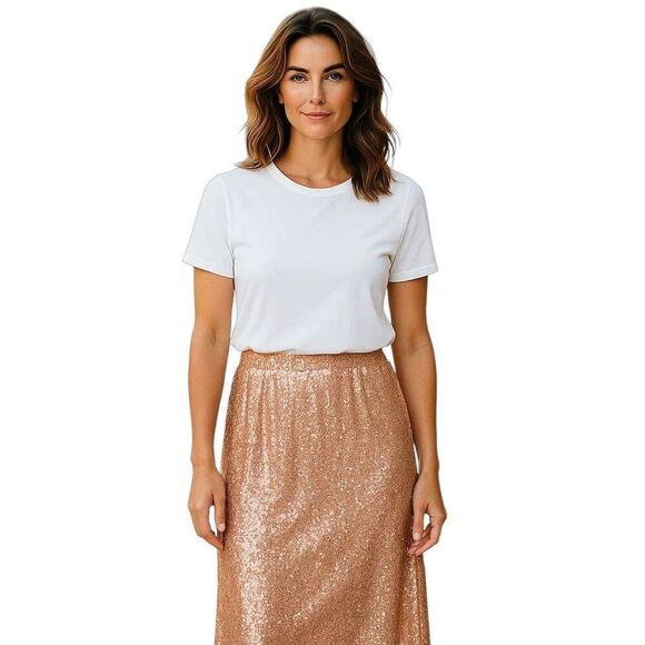 Rose Gold Sequined Stretchy Skirt - Picture 1 of 9